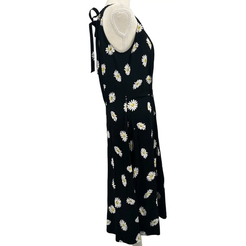 Kate Spade Daisy Halter Dress Black Floral Smocked Waist Preppy Coquette Garden